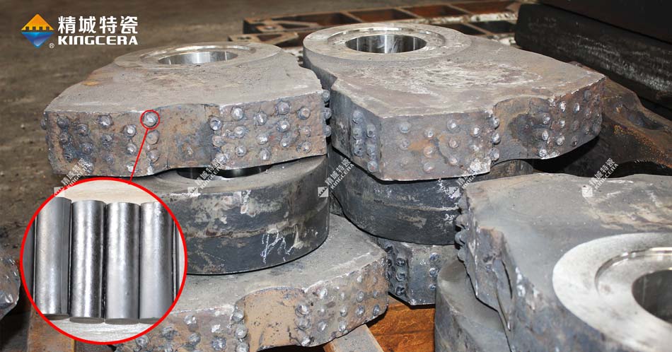 鑲嵌碳化鈦硬質(zhì)合金棒的高錳鋼錘頭 鑲嵌碳化鈦硬質(zhì)合金棒的高錳鋼錘頭